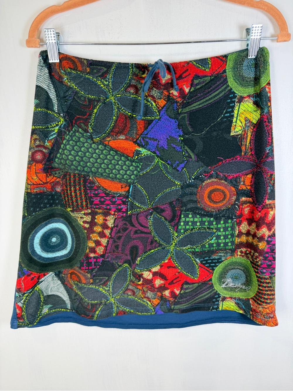 Desigual Multicolor Patchwork Mini Skirt with Floral Motifst Art to Wear Sz L